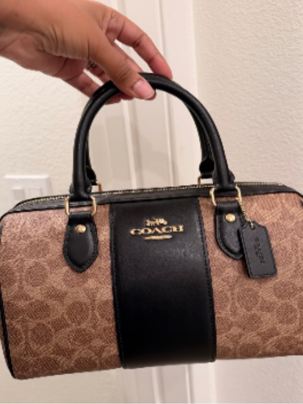 Coach Brown Signature Canvas Barrel Satchel with Black Leather Trim 🤎🖤 - Picture 14 of 16